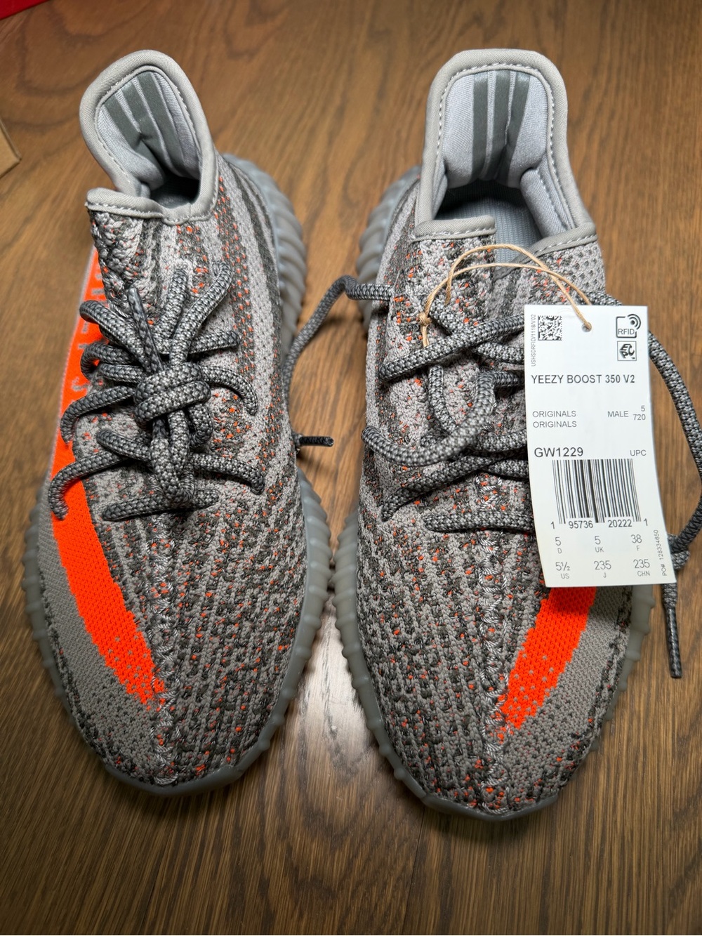 Yeezy Boost Sneaker — Cream/Gray Upper with Translucent Tan Sole